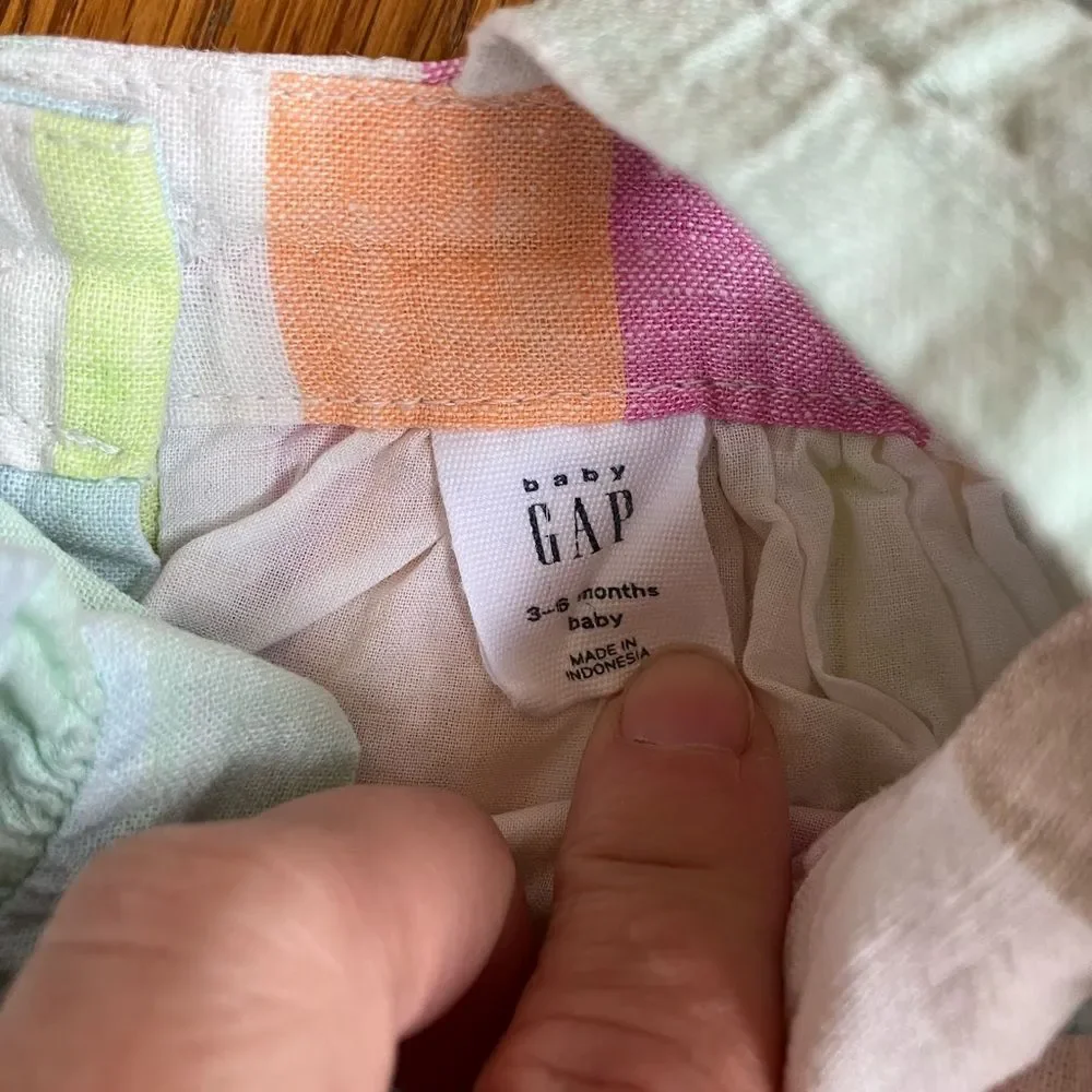 Baby Gap Rainbow Colorful Striped Linen Blend Ruffle Dress & Bloomers 3-6m